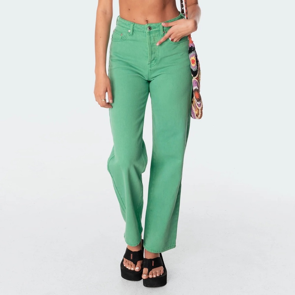 Edikted Green Straight-Leg Jeans High-Rise